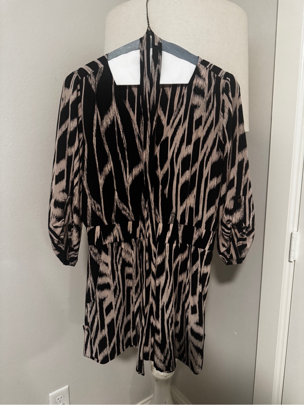 Charlie jade Black and Beige Abstract Print Mini Shorts One Piece